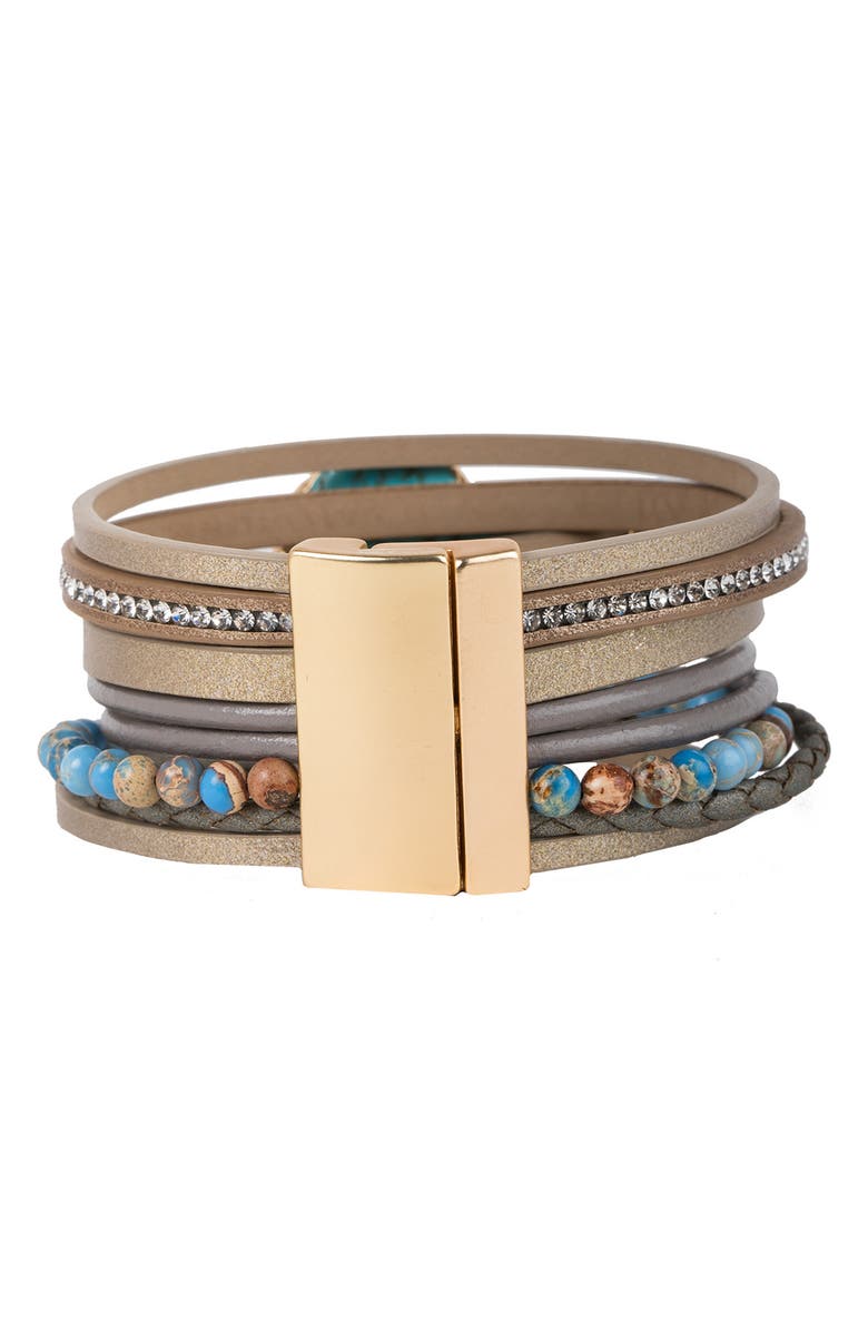 SAACHI Turquoise Stone Multistrand Leather Magnetic Bracelet, Alternate, color, Taupe