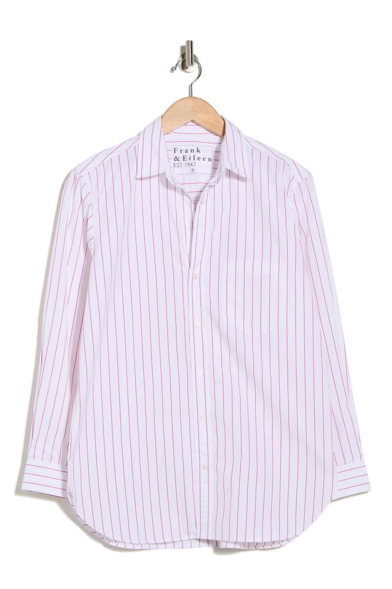 Boyfriend Cotton Button-Up Shirt, Alternate, color, WHITE/ THIN PINK STRIPE