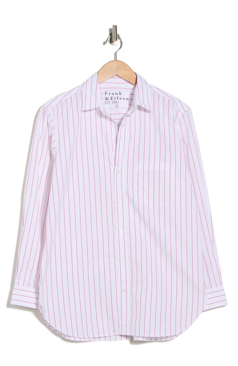 Frank & Eileen Boyfriend Cotton Button-Up Shirt, Main, color, White/ Thin Pink Stripe