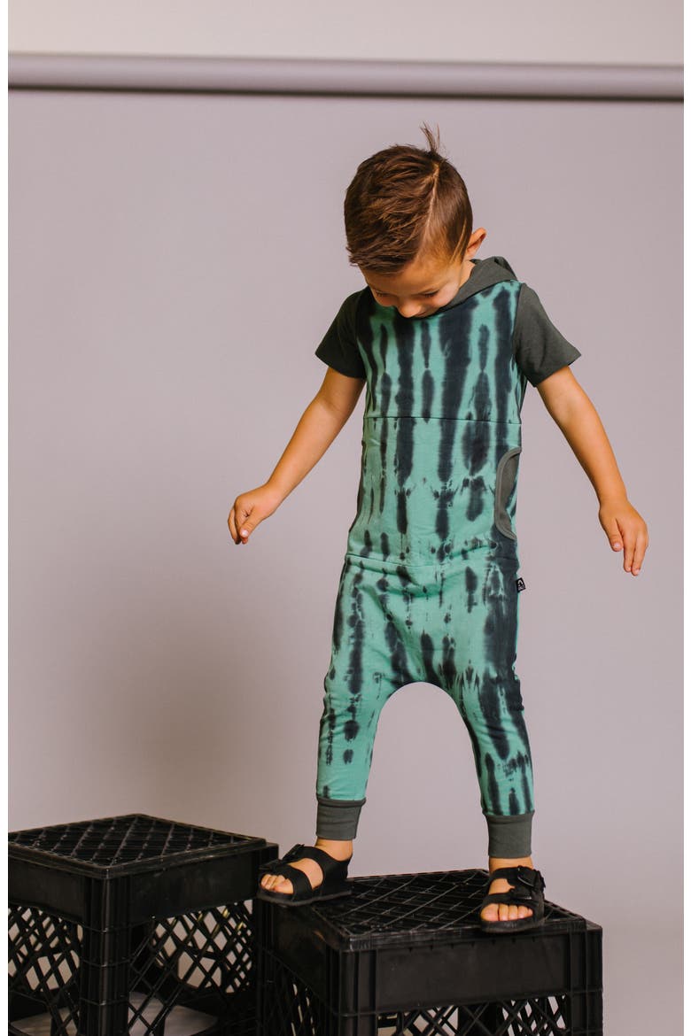 Tie Dye Hooded Short Sleeve Romper, Alternate, color, BASIL