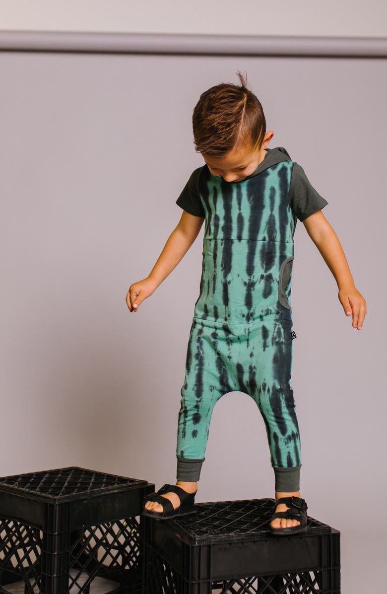 RAGS TO RACHES Tie Dye Hooded Short Sleeve Romper, Alternate, color, 