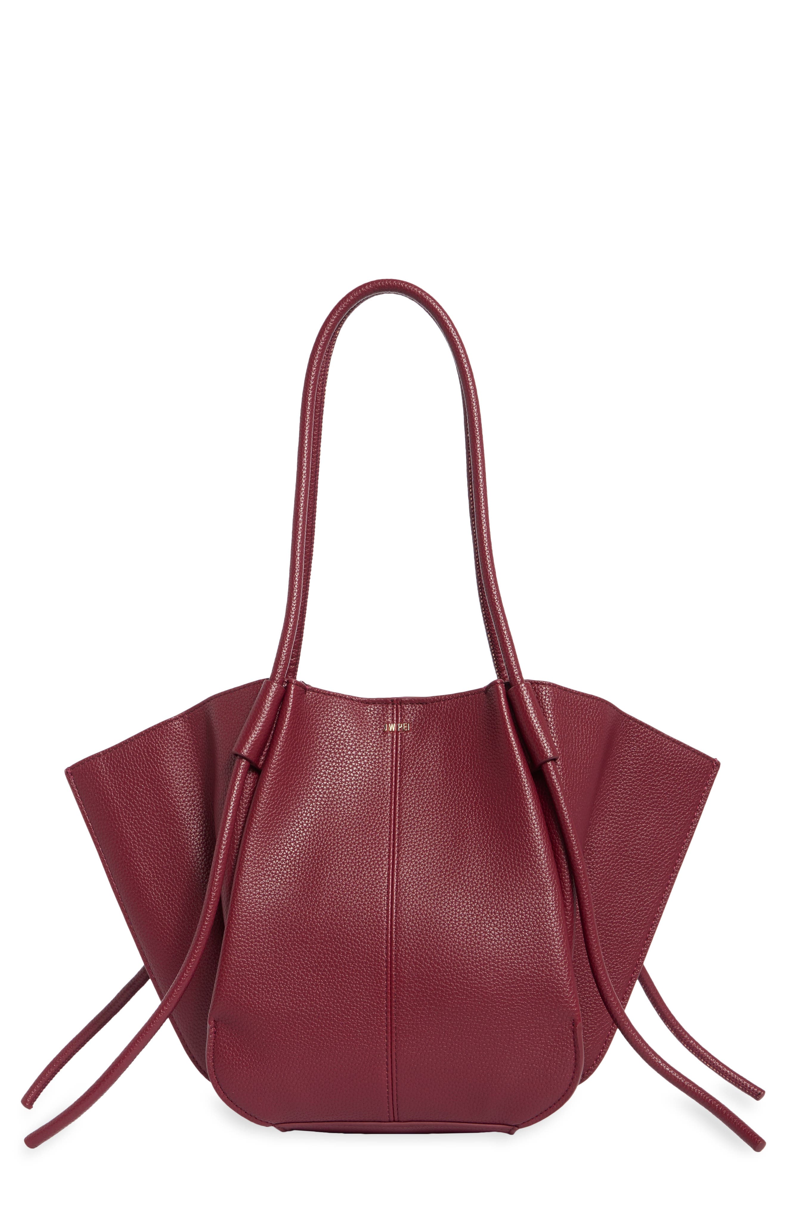 Nala Faux Leather Wide Tote, Main, color, BURGUNDY PEBBLED