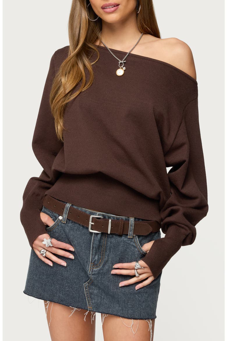 Oversize Off the Shoulder Sweater, Main, color, BROWN