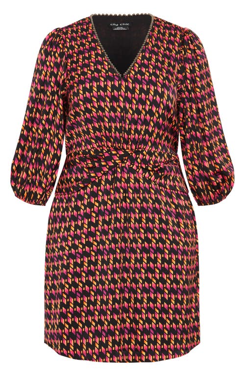 City Chic Georgie Print Long Sleeve Dress In Multi