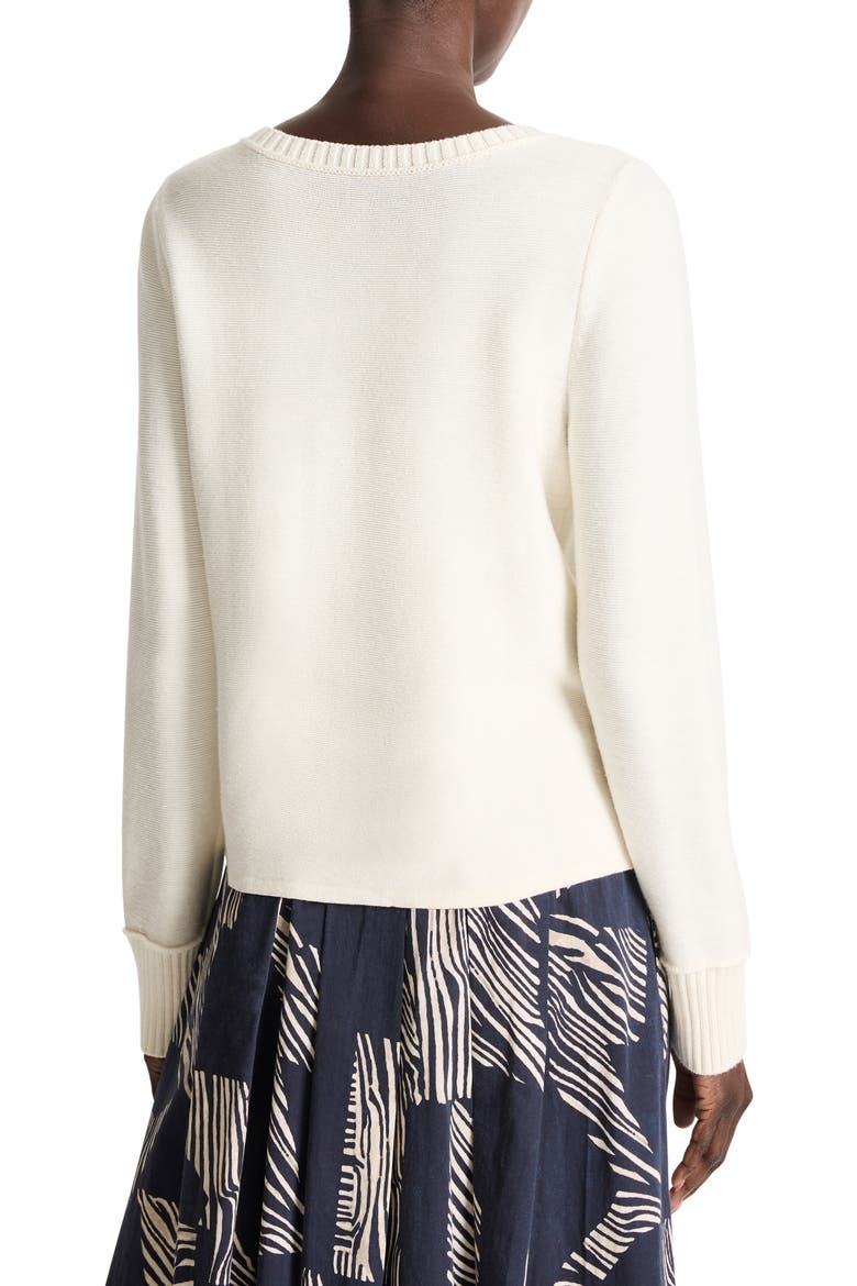 Garter V-Neck Cotton Blend Sweater, Alternate, color, CLASSIC CREAM