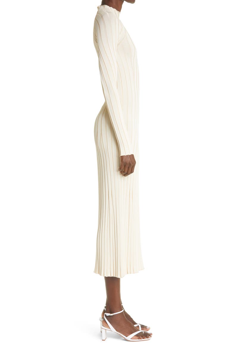 Rib Long Sleeve Midi Dress, Alternate, color, CREAM