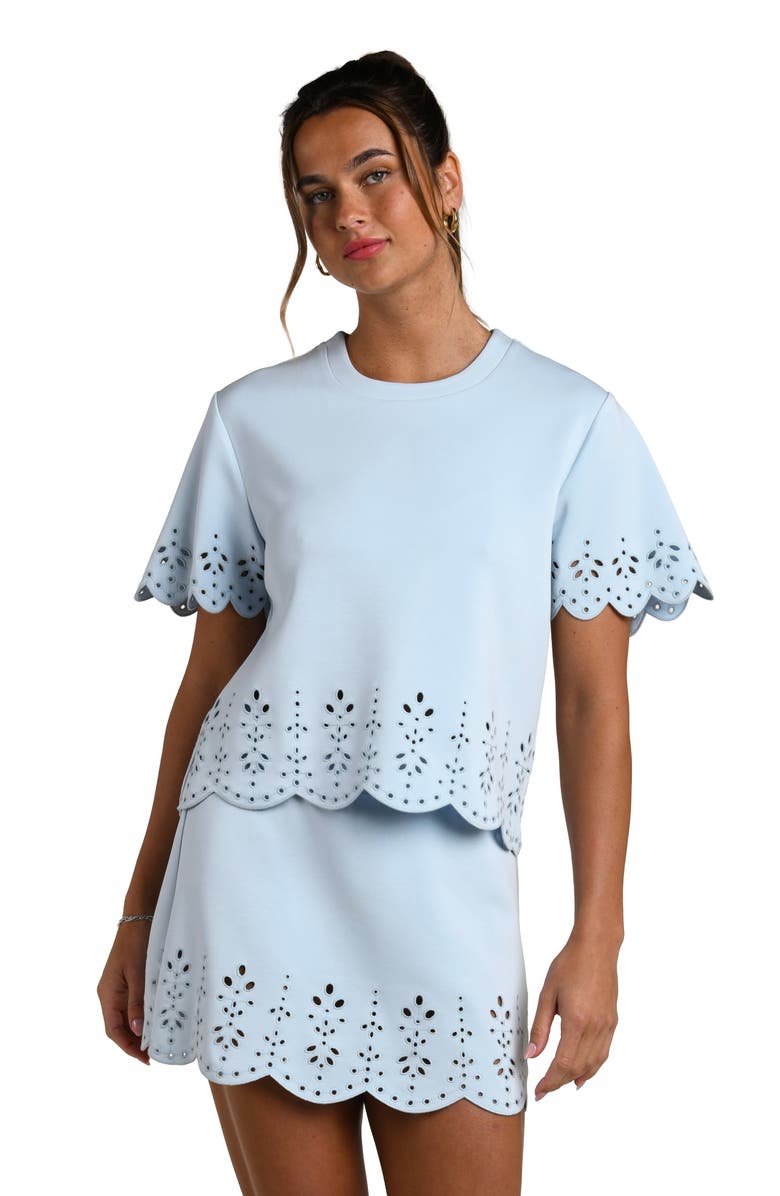 La Blanca Cloudset Eyelet Detail Miniskirt, Alternate, color, Drift