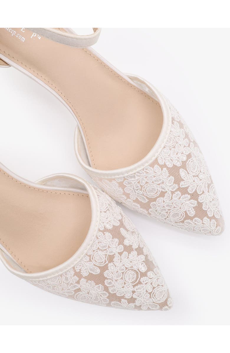 Kailee P Claudia Crochet Lace pointed toe Wedding Kitten Low Heel, Alternate, color, White