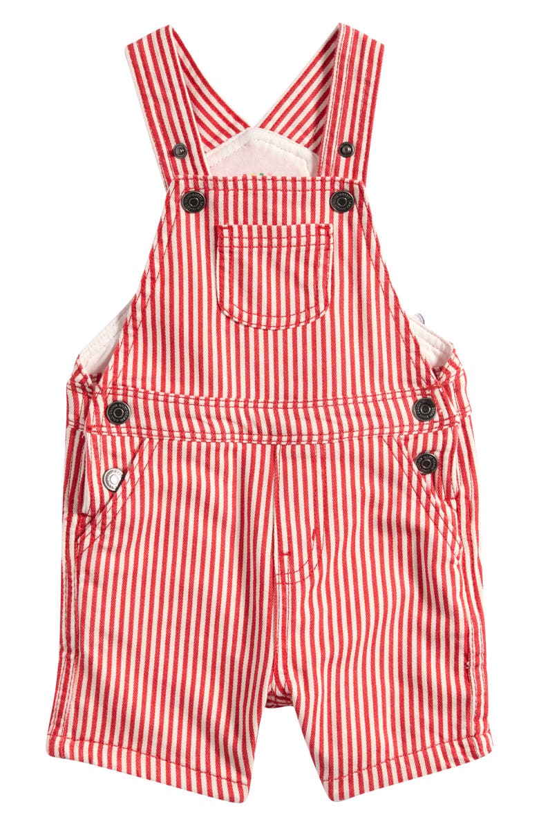 Boden Stripe Stretch Cotton Short Overalls, Main, color, Red Stripe