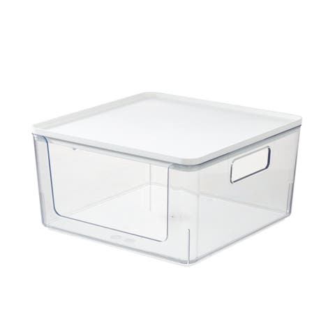 Rosanna Pansino x iDesign Recycled Plastic Open Front Kitchen Storage Bin with Lid, Clear Bin/Marshmallow Lid, 12" x 12" x 6"