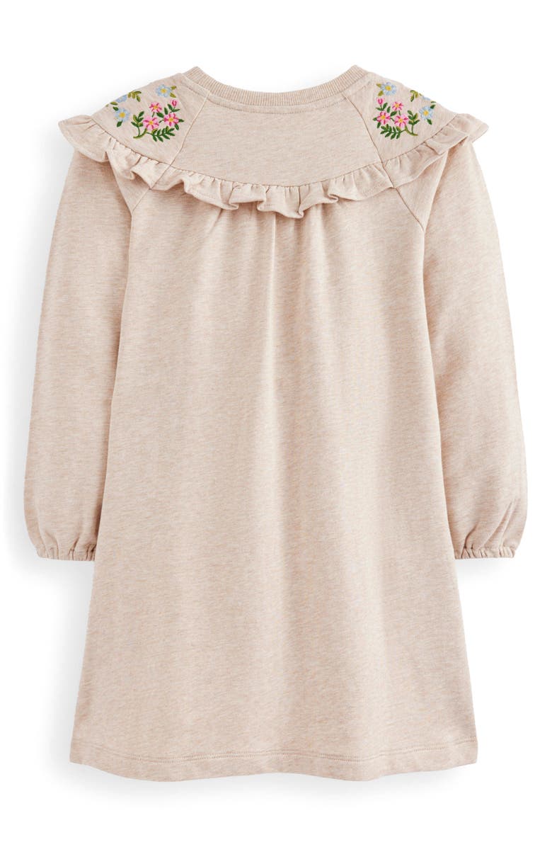 Mini Boden Kids' Floral Embroidered Cotton Sweatshirt Dress, Alternate, color, Oatmeal Marl