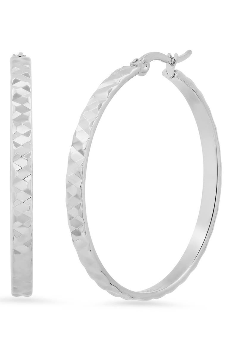 HMY JEWELRY Stainless Steel 40mm Hoop Earrings, Main, color, Metallic