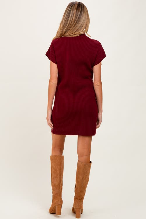 Pinkblush Ribbed Knit Short Sleeve Sweater Dress In Brown