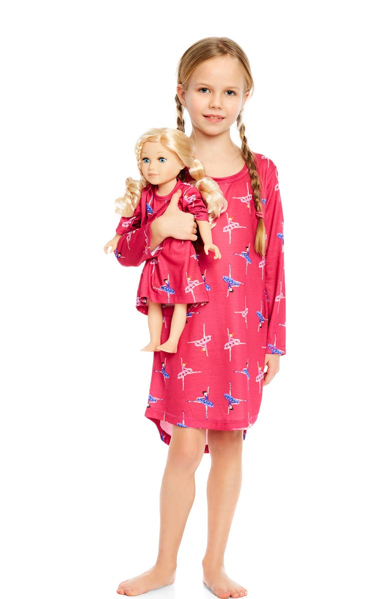 Leveret Girls Long Sleeve Nightgown with Matching Doll Nightgown, Printed Design, Main, color, Ballerina
