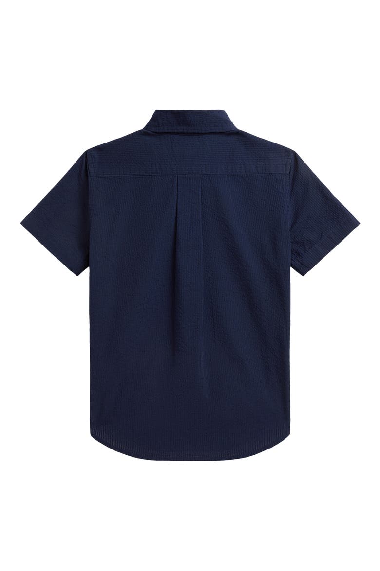 Kids' Short Sleeve Cotton Seersucker Button-Down Shirt, Alternate, color, NAVY