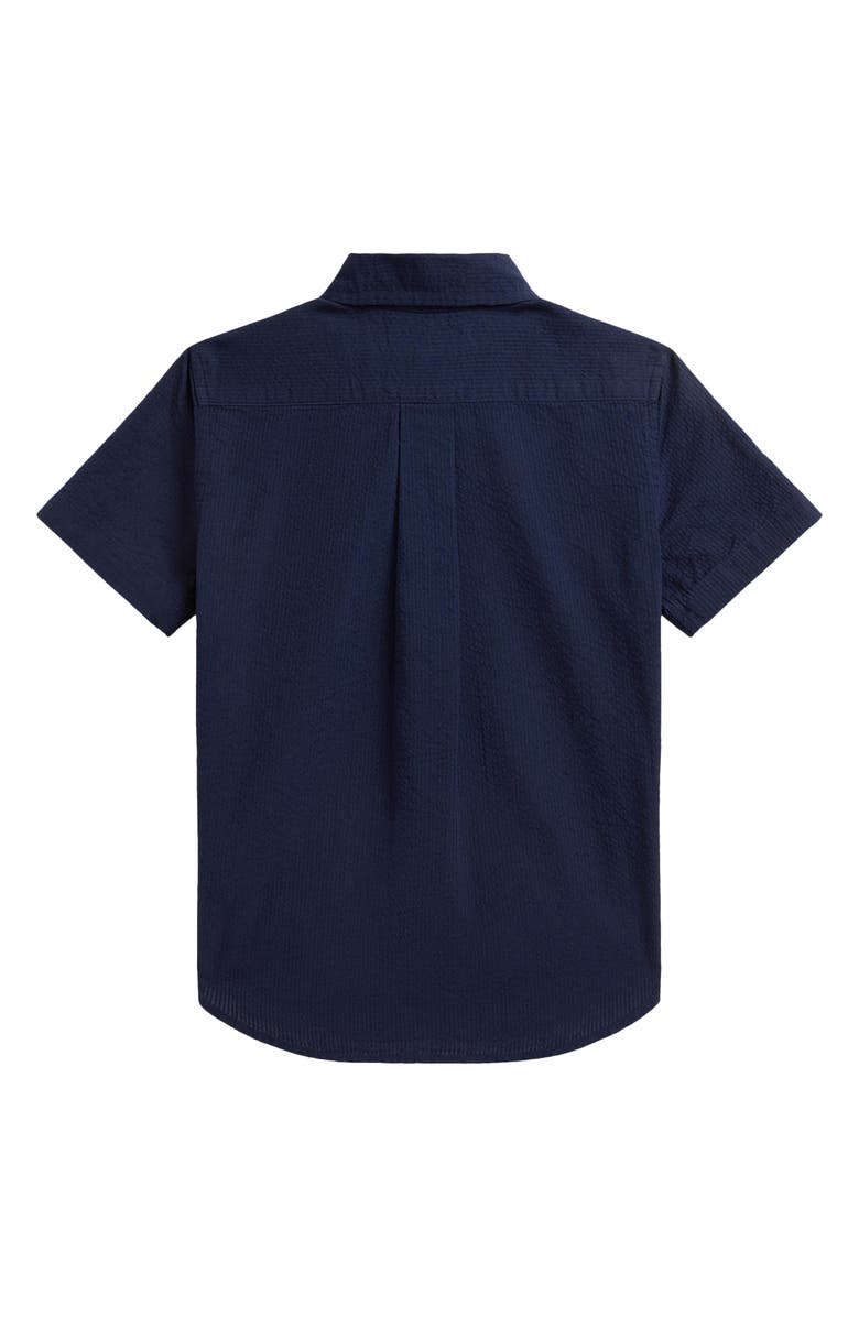Polo Ralph Lauren Kids' Short Sleeve Cotton Seersucker Button-Down Shirt, Alternate, color, Navy