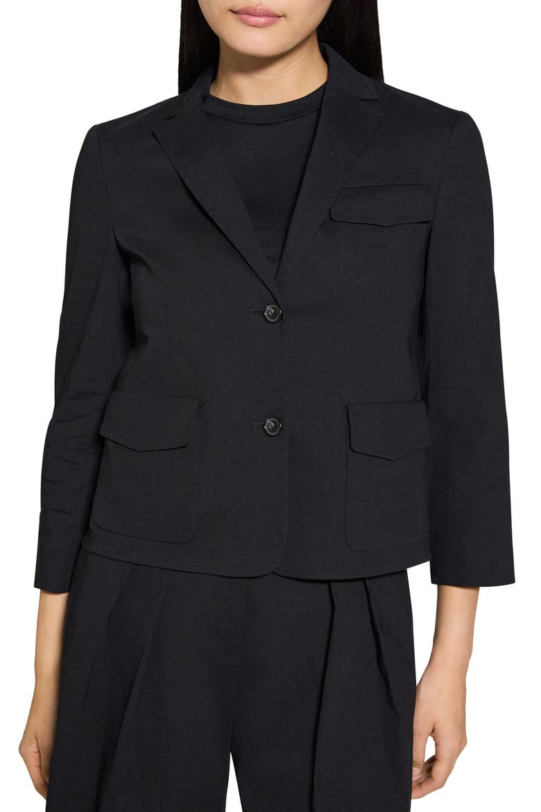 Linen Blend Shrunken Blazer, Main, color, BLACK