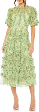 Mac Duggal Floral Flutter Sleeve Mesh Print Dress
