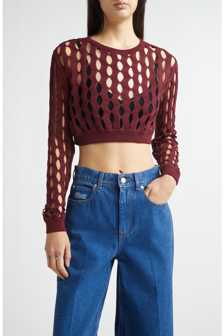 Perforated Crewneck Sweater, Main, color, BURGUNDY