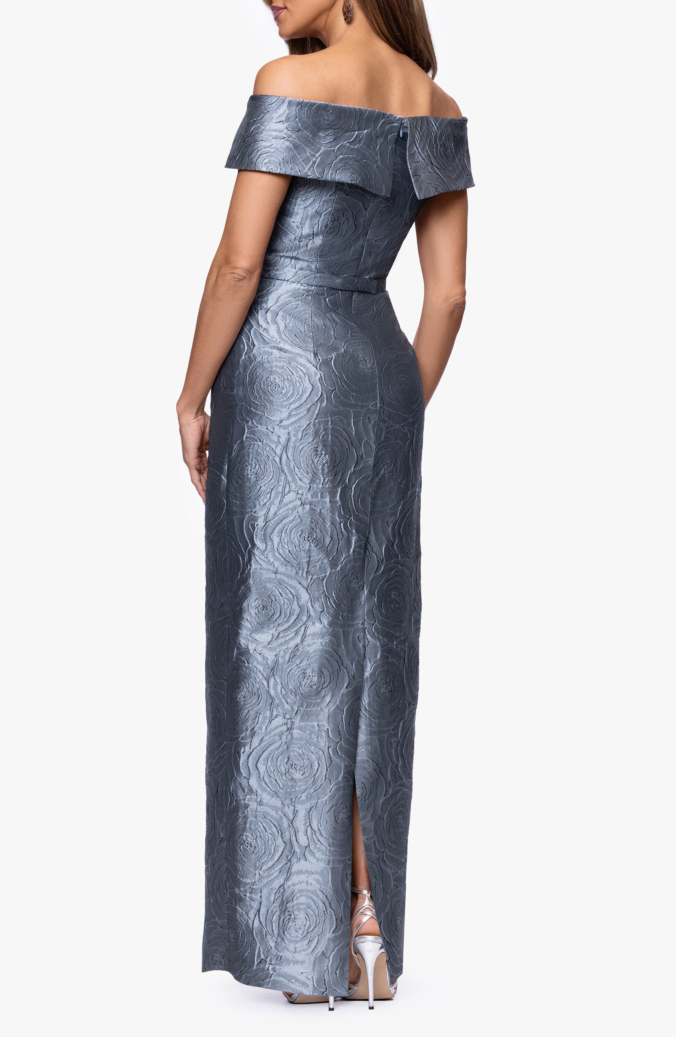 Metallic Jacquard Off the Shoulder Gown - image 2
