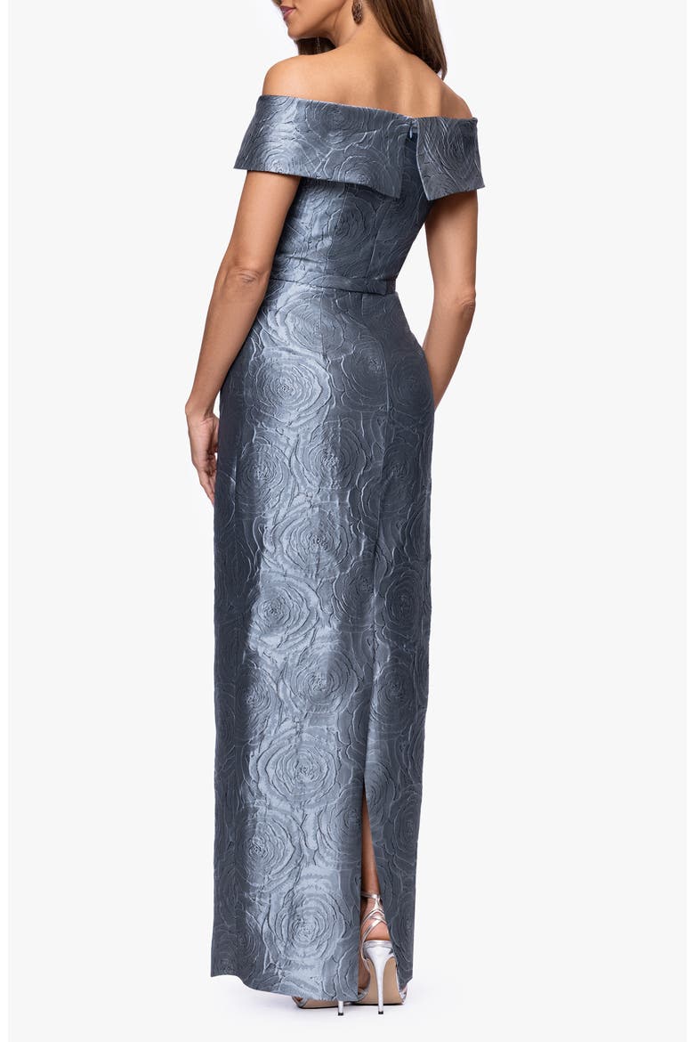 Metallic Jacquard Off the Shoulder Gown, Alternate, color, SLATE