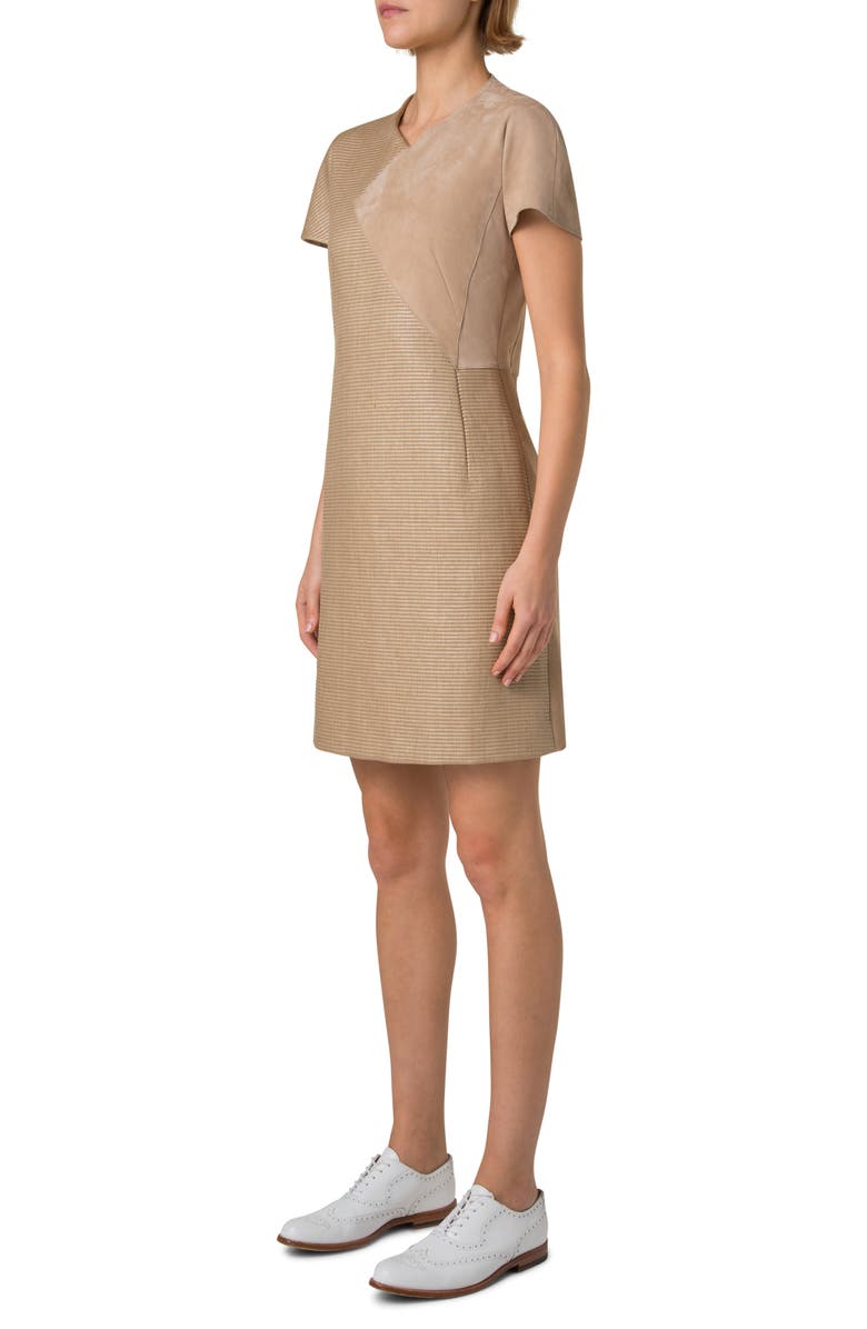 Akris Short Sleeve Mixed Media Sheath Dress, Alternate, color, Cuoio