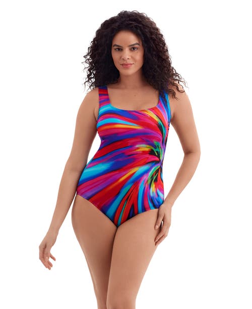 Longitude Panel Scoopneck Tank Long Torso One-piece Swimsuit In Multi