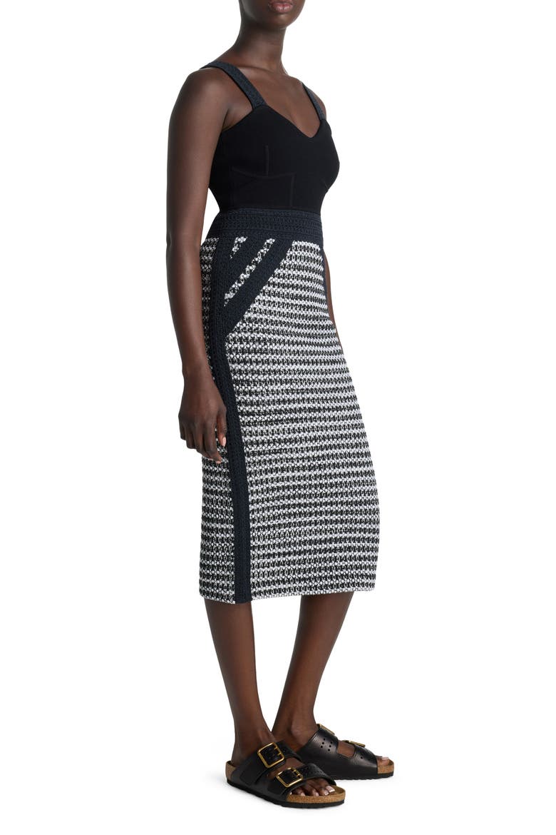 Bicolor Mixed Knit Midi Dress, Alternate, color, BLACK/ IVORY MULTI