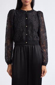 ALICE + OLIVIA Kitty Lace Overlay Cardigan