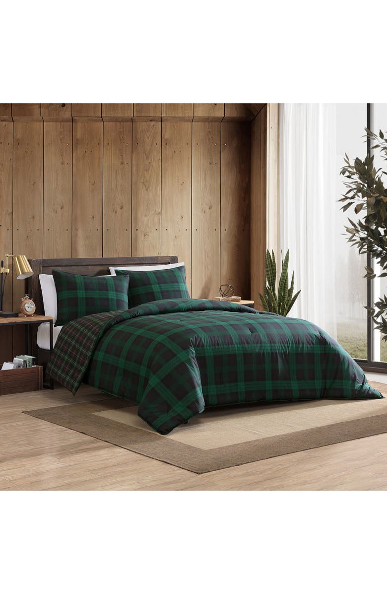 Eddie Bauer Woodland Tartan Plaid King Comforter Set, Alternate, color, Green