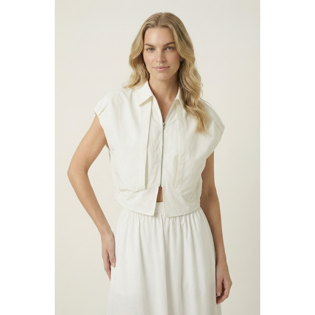 Modenaire Cap Sleeve Cropped Top In Off-white