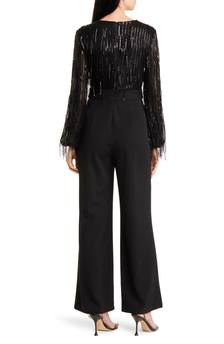 Eliza J Sequin Fringe Long Sleeve Jumpsuit, Alternate, color, 