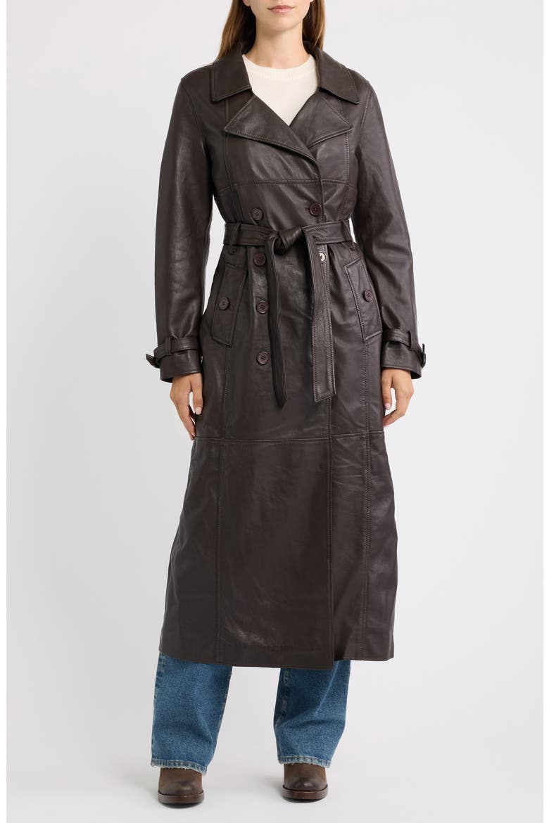 Leather Trench Coat, Main, color, DARK BROWN