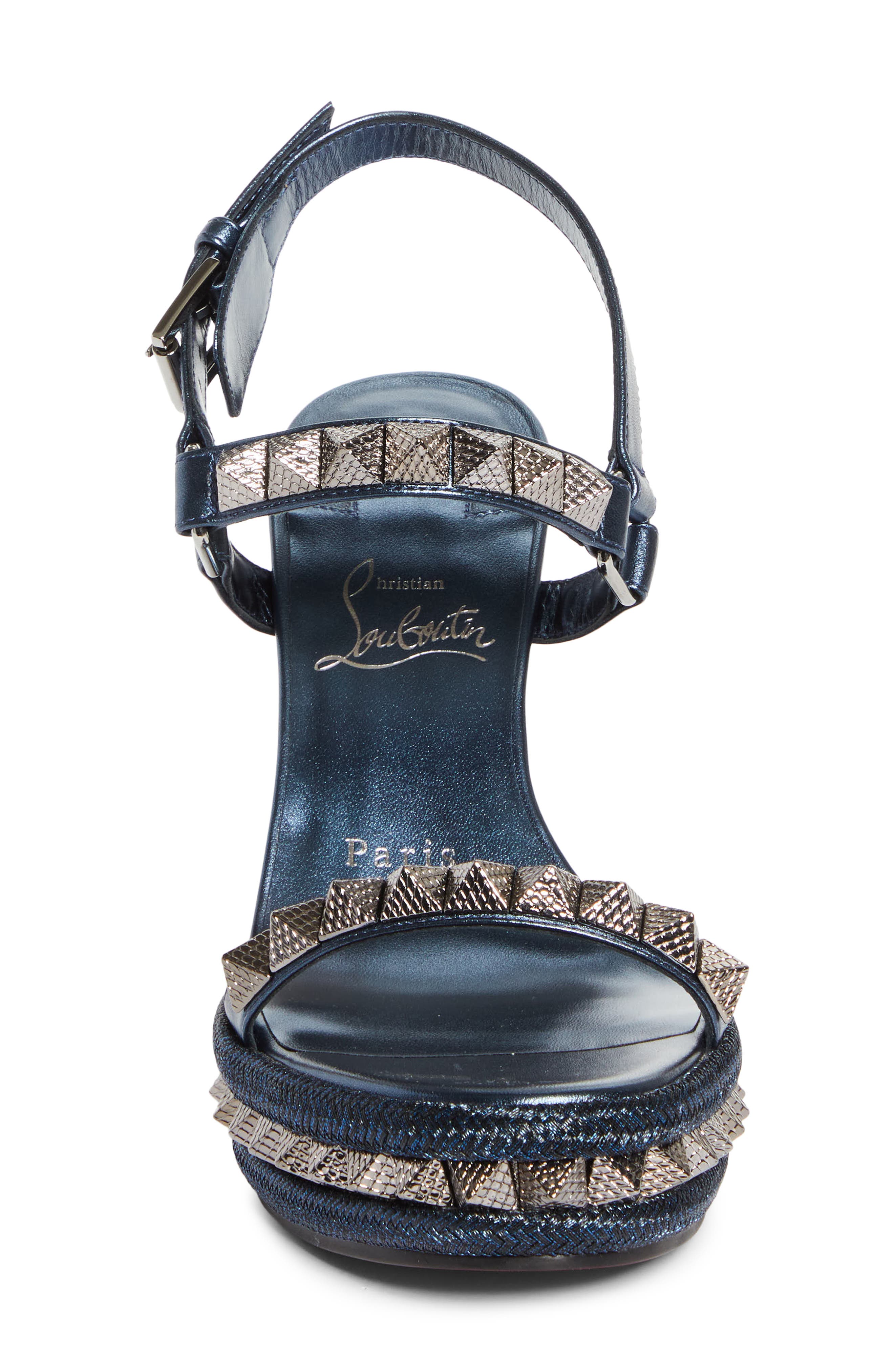 Christian Louboutin Pyraclou Wedge Sandal, Alternate, color, Last Night
