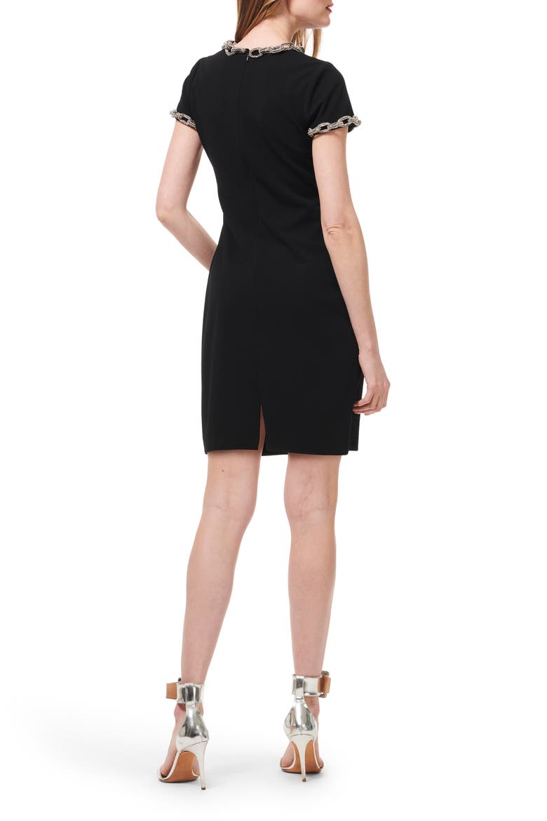 Embellished Crepe Sheath Dress, Alternate, color, BLACK