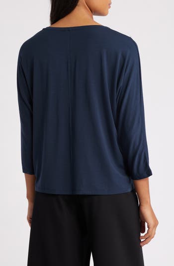 Eileen Fisher Top Fine Merino Jersey Dolphin Top Blue Small 3/4 Sleeve hotsell