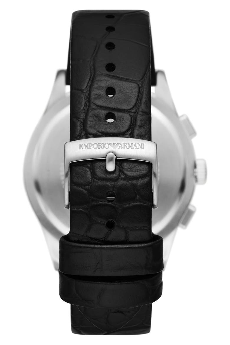 Chronograph Leather Strap Watch, 42mm, Alternate, color, SILVER