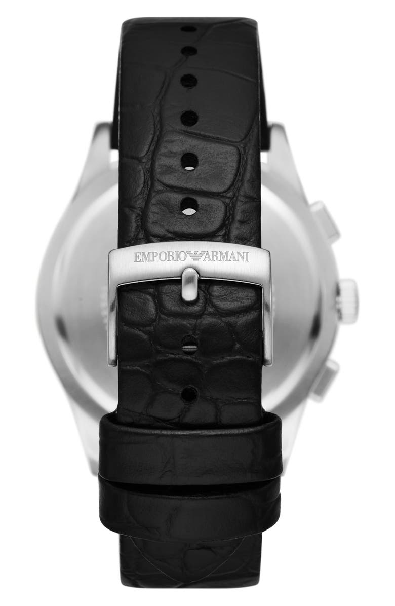 Emporio Armani Chronograph Leather Strap Watch, 42mm, Alternate, color, Silver