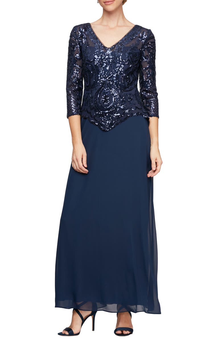 Alex Evenings Sequin Mock Two-Piece Dress, Main, color, 