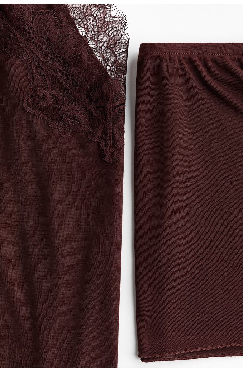 H&M Lace-trimmed Pyjamas, Alternate, color, Dark Brown