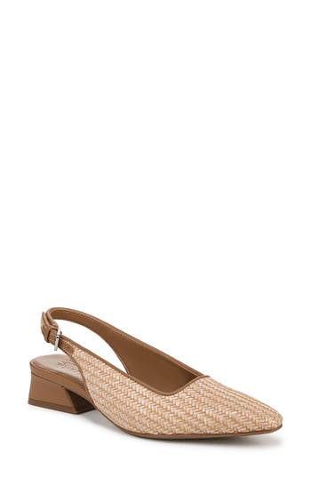 Naturalizer Women's Ginger 2 Snip Toe Asymmetrical Low Block Heel Slingbacks In Tan Woven Faux Leather