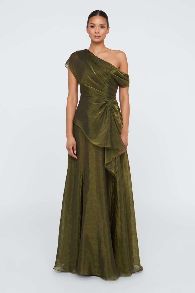 Avalina Organza Lame Gown, Main, color, Olive Gold