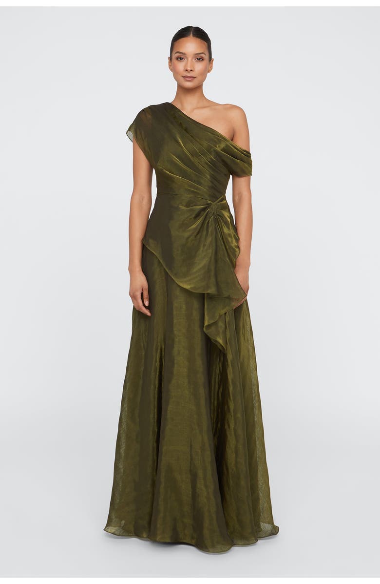 Theia Avalina Organza Lame Gown, Main, color, Olive Gold