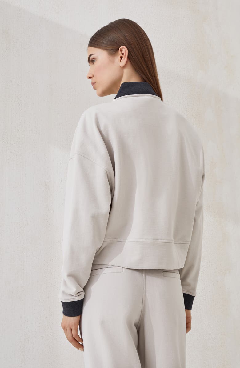 Brunello Cucinelli Smooth French terry cardigan-style top, Alternate, color, Cool Beige