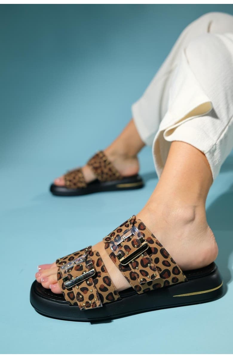 Prologue Shoes Zley Buckle Sandal, Alternate, color, Leopard Faux Leather