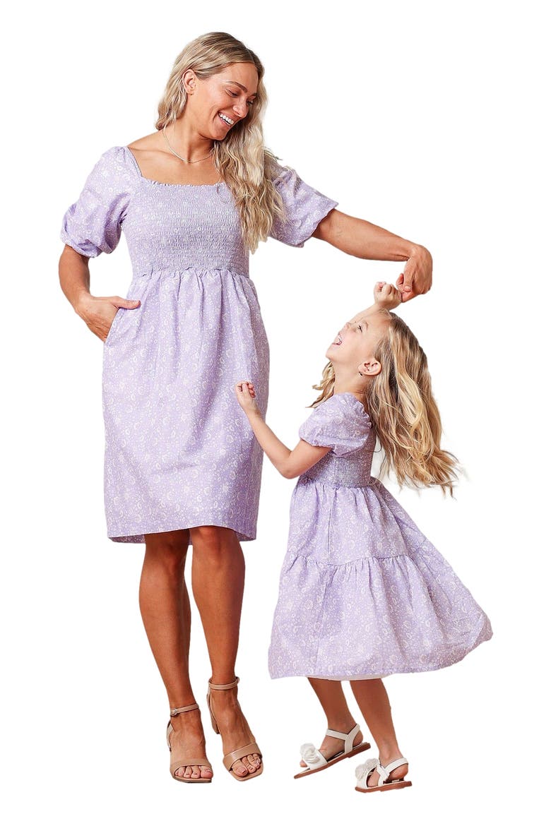 Girls' Organic Smocked Bubble Sleeve Dress, Toddler, Alternate, color, Lavender Field Floral