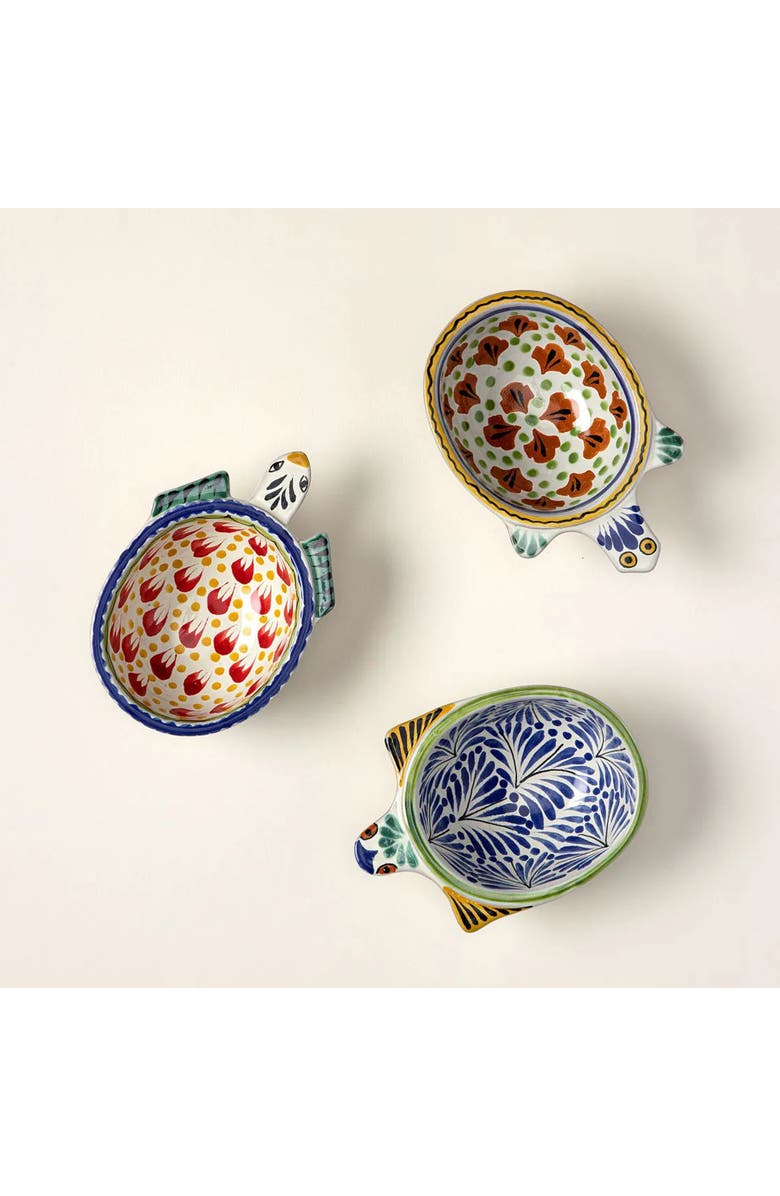 Uncommon Goods Majolica Salsa Turtle Bowls Set of 3 by Gorky Pottery, Main, color, Multicolor