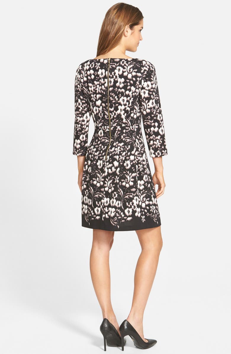 Eliza J Floral Print Ponte Fit & Flare Dress, Alternate, color, 
