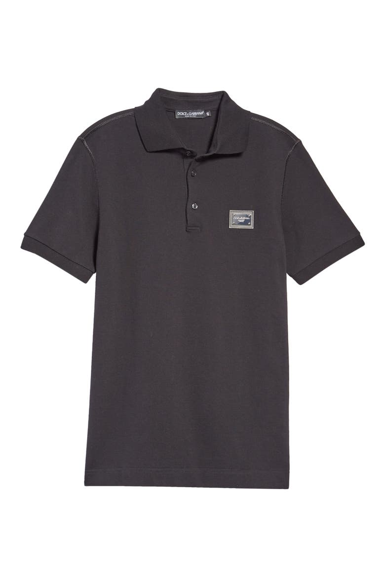 Logo Plate Cotton Piqué Polo, Alternate, color, BLACK