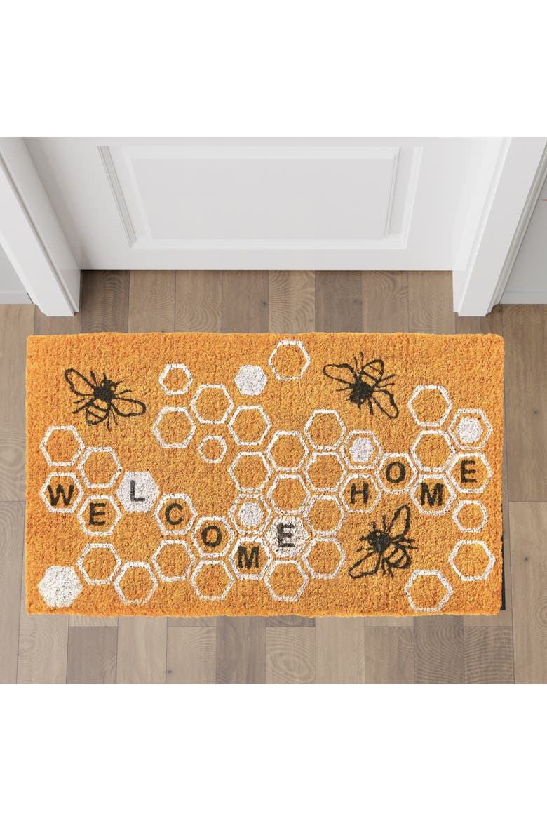 Welcome Home Honeycomb Bee Coir Door Mat Yellow Indoor Outdoor, Alternate, color, Yellow